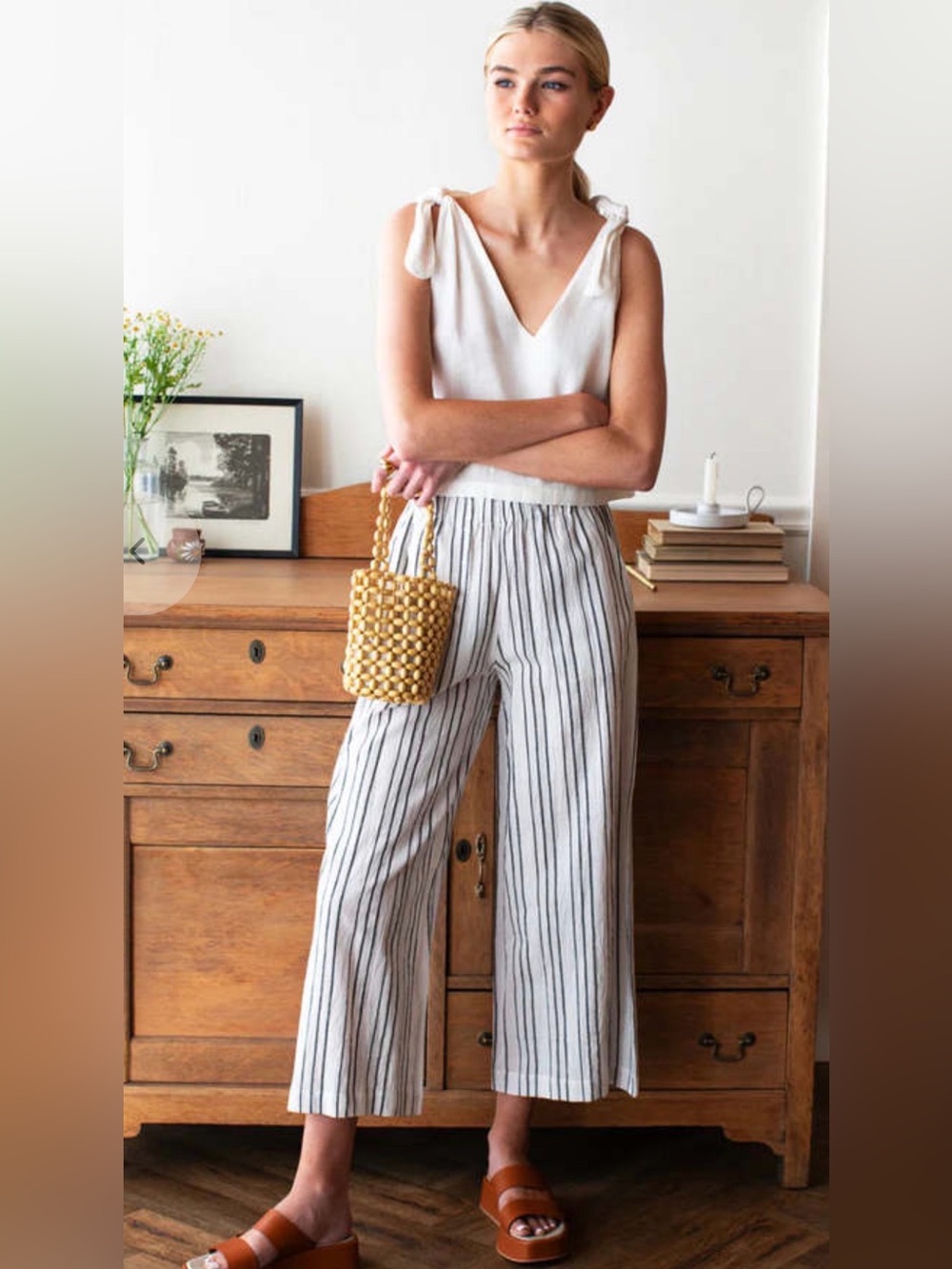 NWT Emerson Fry Love Tomas Pull On Striped Wide Leg Pants S Coastal Luxury